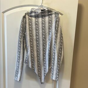 naked wardrobe White and Silver Snake-Print Mock Neck Bodysuit